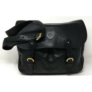 Italian Vintage MARK CROSS large Crossbody Brass Plush Pebbled Black Leather Bag